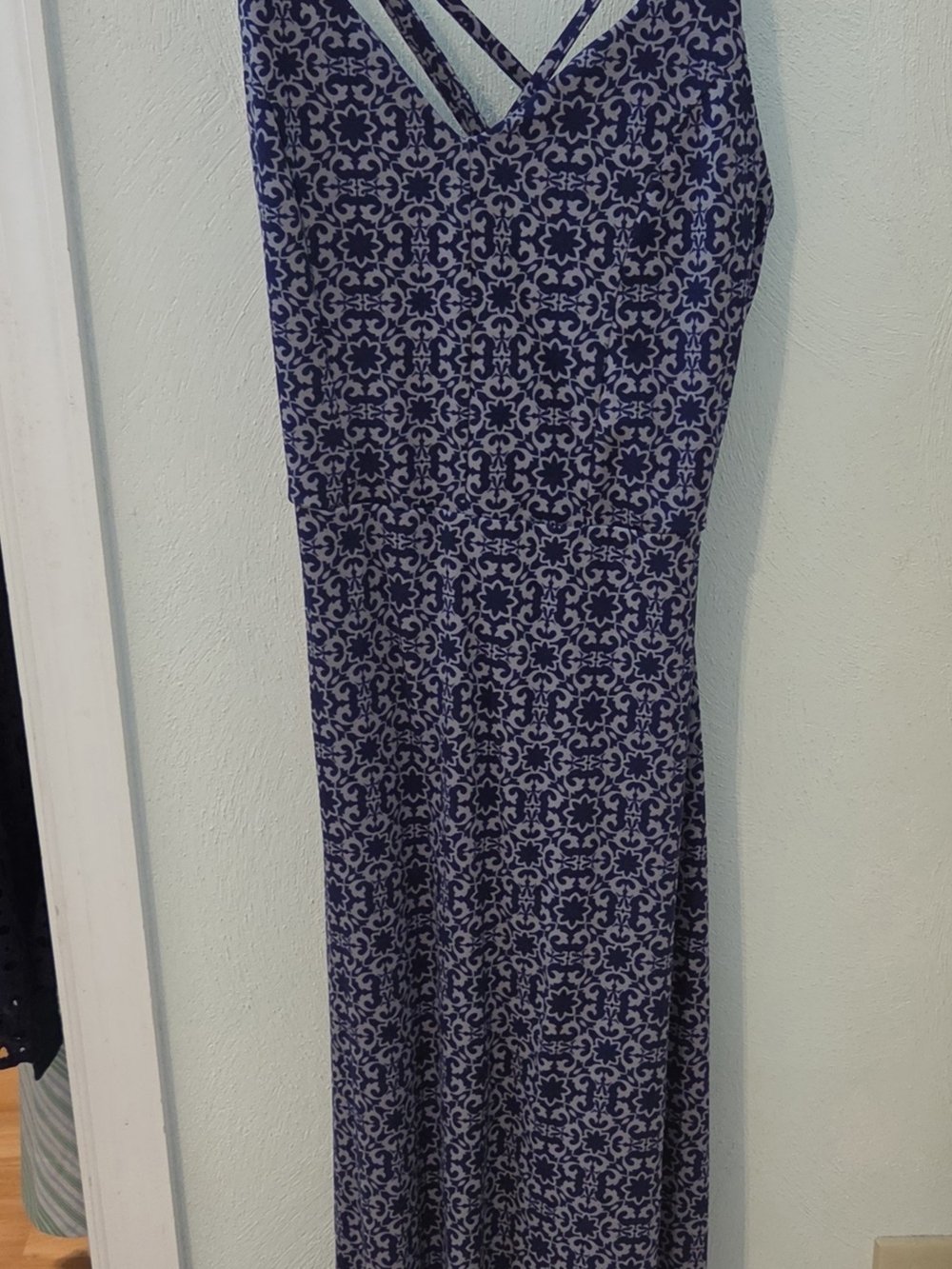 Market & Spruce Navy and Light Purple Printed Maxi Dress